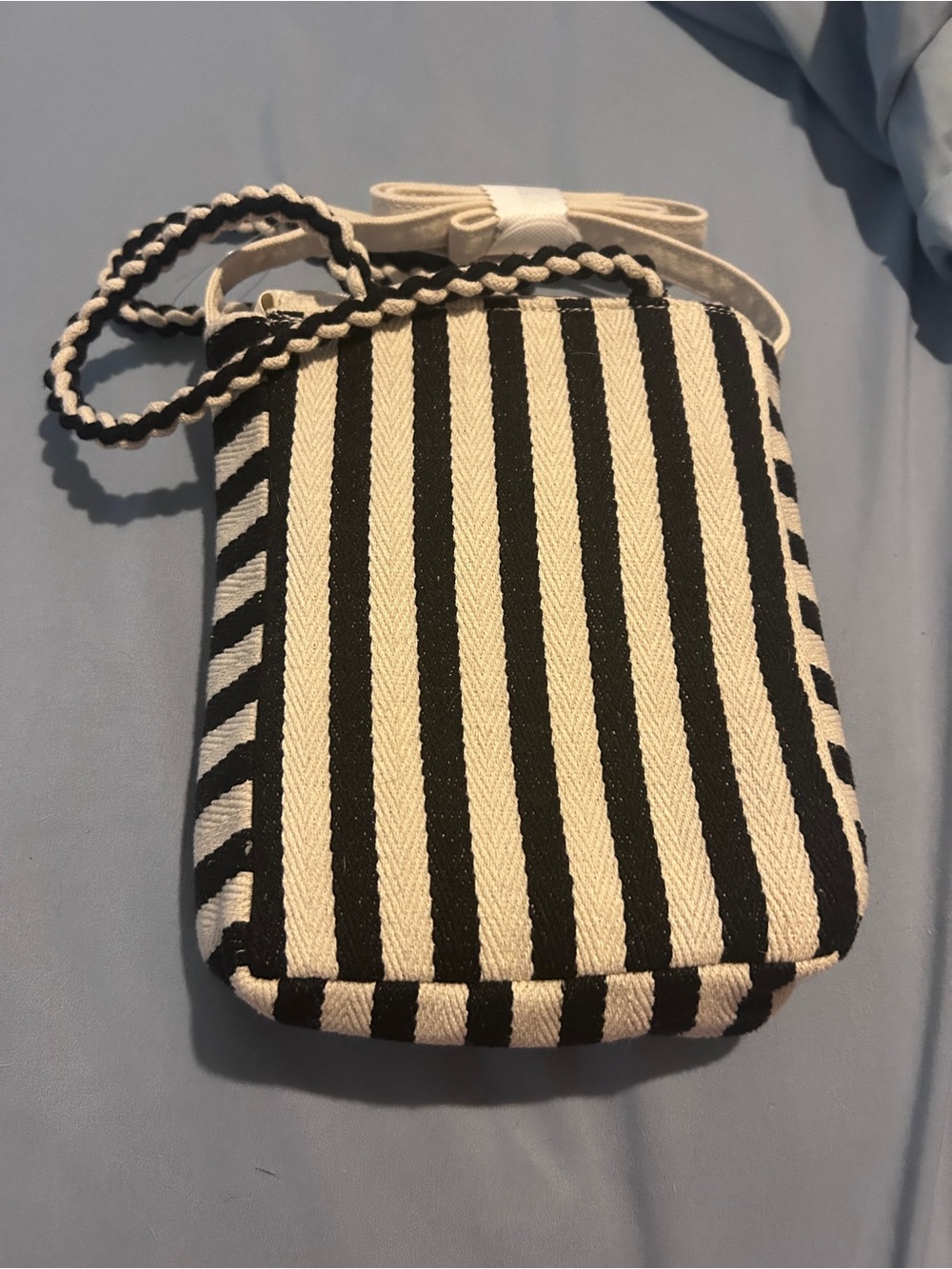 Beaded Floral & Stripe Tote Bag - Black & Cream Crossbody Bag - Picture 8 of 8